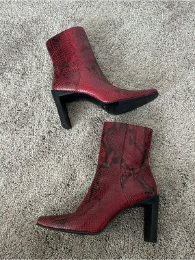 Nine West Women’s Snakeskin High Heel Ankle Boots Leather SquareToe Retro 90s